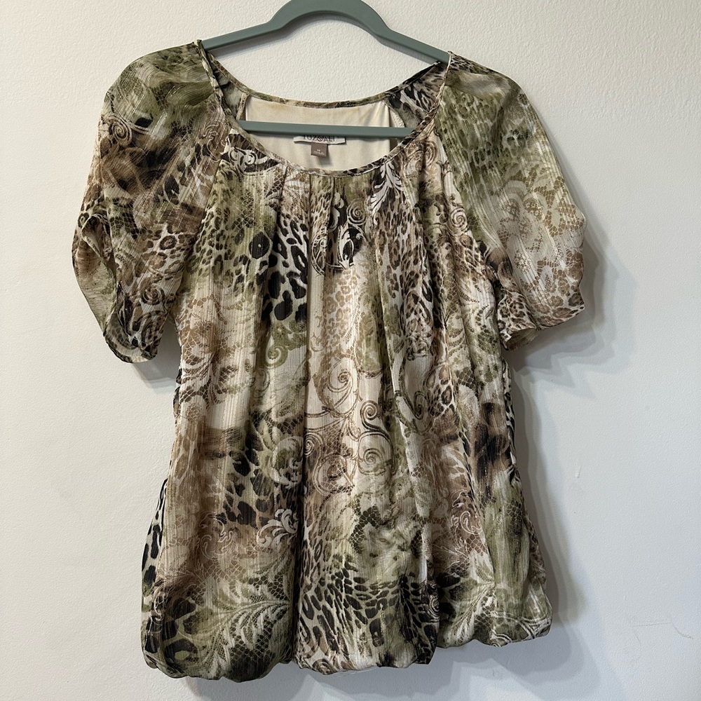 Roz and Ali Animal Print Scoop Neck Short Sleeve Tunic Blouse Women's Regular